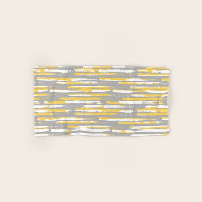 Colorful Stripes, Abstract Art, Yellow And Gray Bath Towel