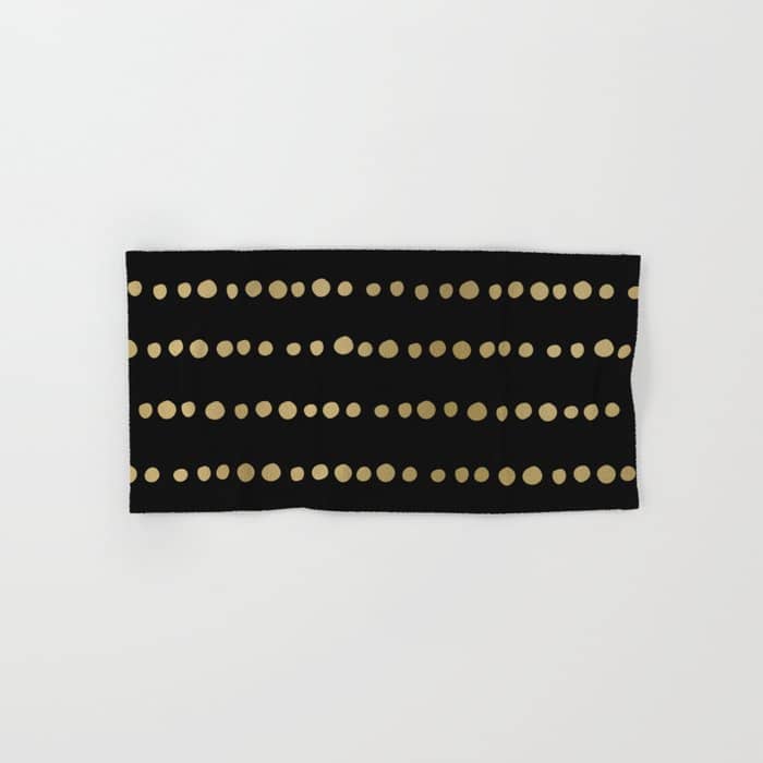 Boho Mudcloth Dots Pattern, Black And Gold Bath Towel
