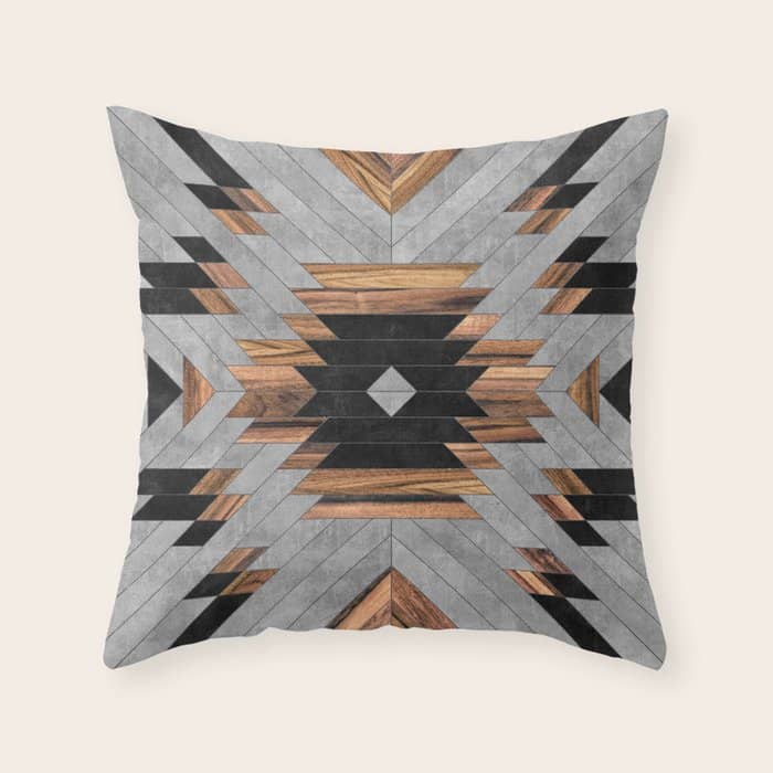 Urban Tribal Pattern No.6 - Aztec - Concrete And Wood Throw Pillow