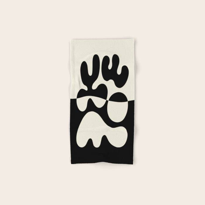 Mid Century Modern Organic Abstraction 235 Black And Ivory White Bath Towel
