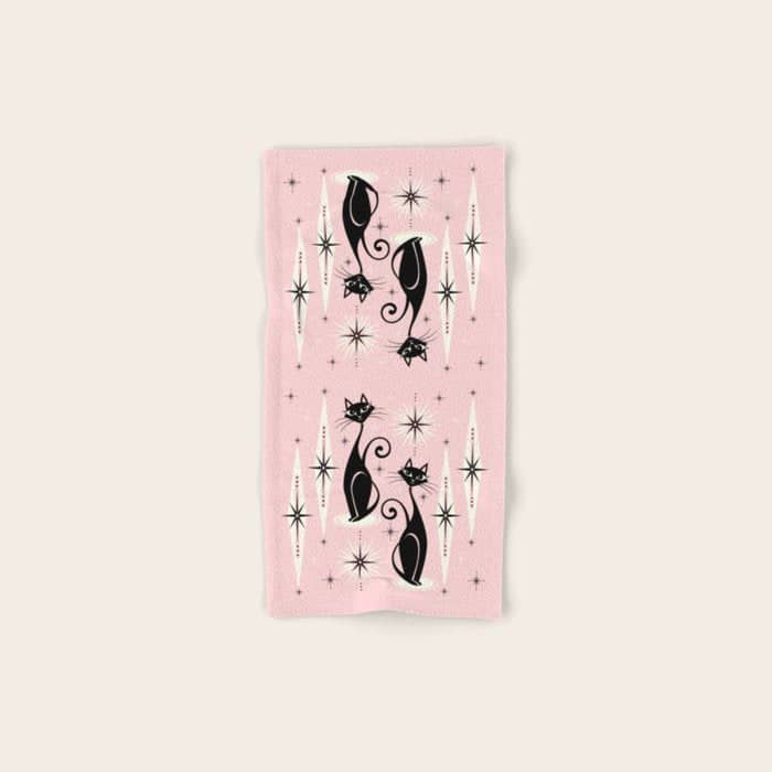 Mid Century Meow Retro Atomic Cats ©Studioxtine Bath Towel
