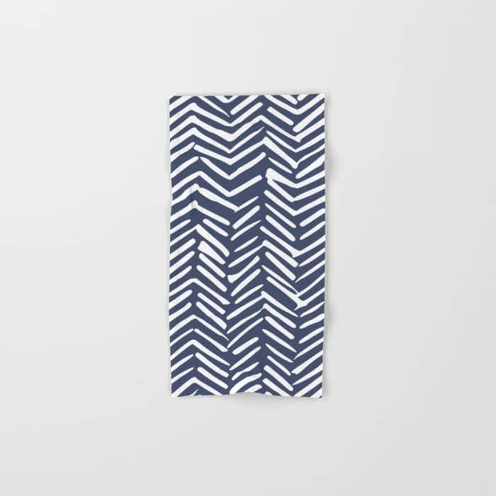 Boho Herringbone Pattern, Navy Blue And White Bath Towel