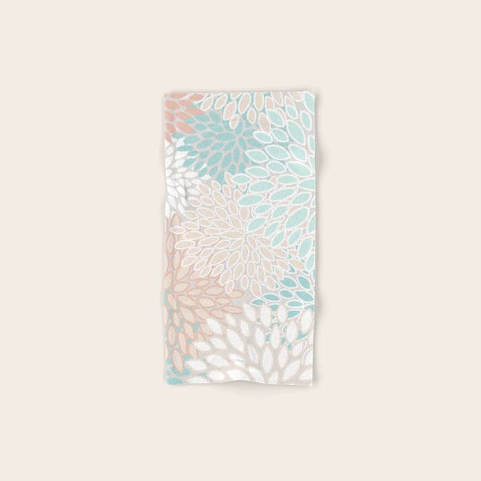 Floral Prints, Soft, Peach And Teal, Modern Print Art Bath Towel