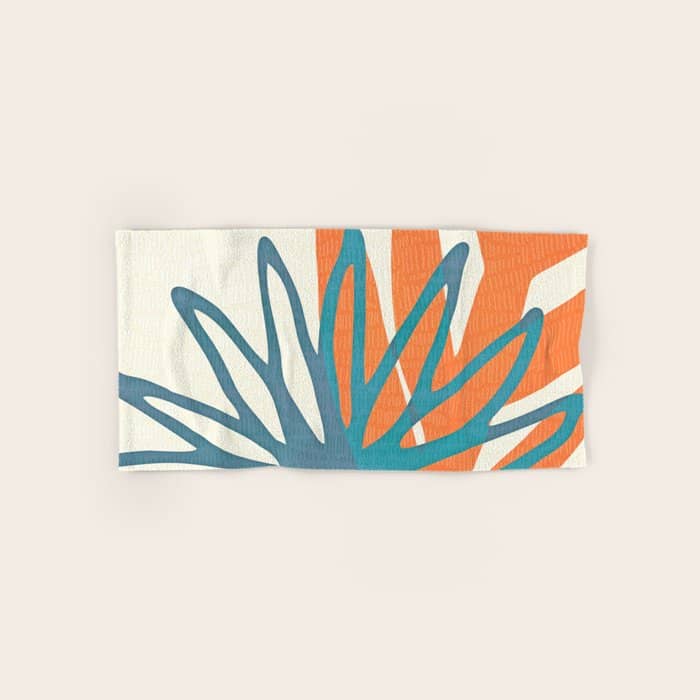 Mid Century Nature Print / Teal And Orange Bath Towel