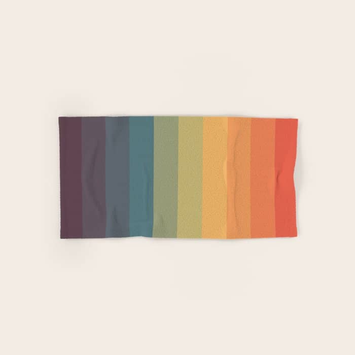 Colorful Retro Striped Rainbow Bath Towel