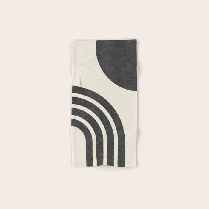 Mid Century Modern - Sun And Rainbow Black And White Bath Towel