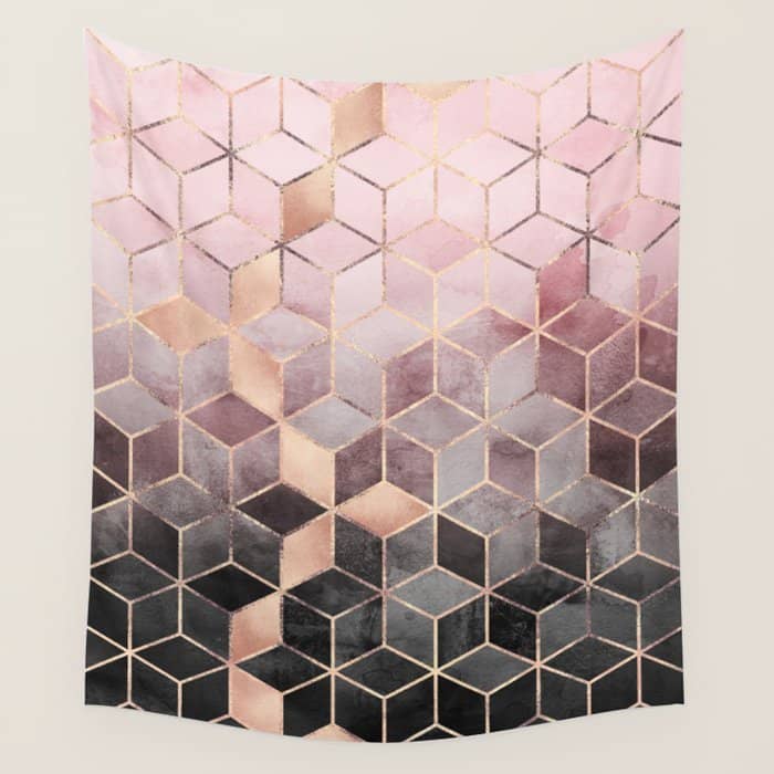 Pink And Grey Gradient Cubes Wall Tapestry