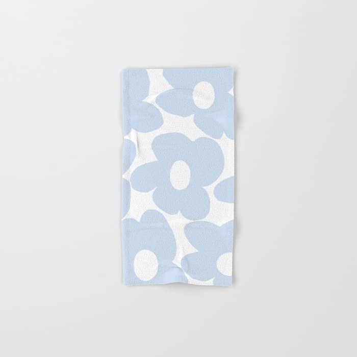 Large Baby Blue Retro Flowers White Background #Decor #Homestorie #Buyart Bath Towel