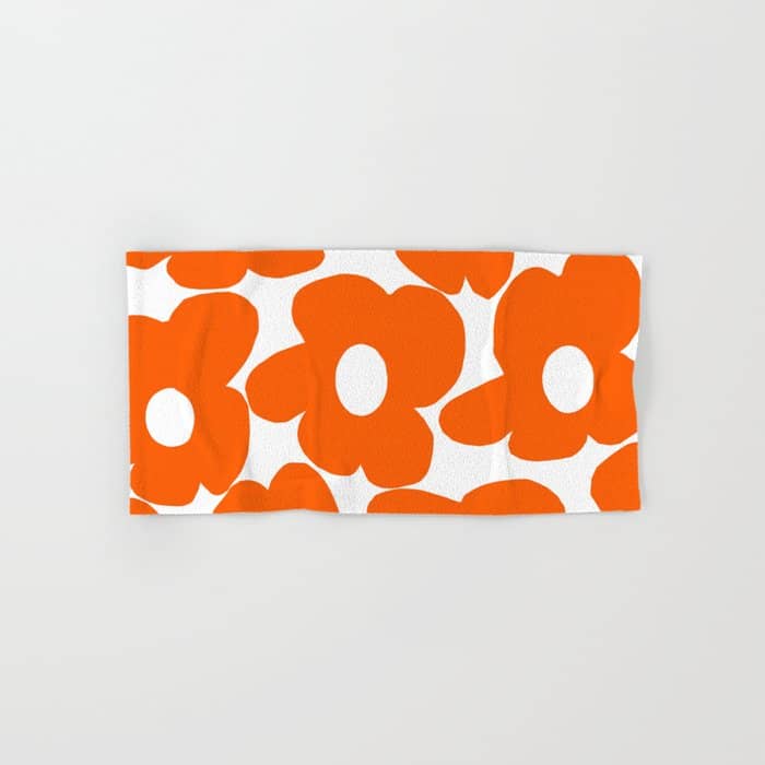 Orange Retro Flowers White Background #Decor #Homestorie #Buyart Bath Towel