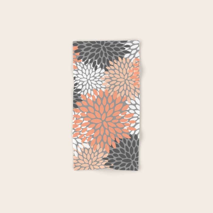 Floral Pattern, Coral, Gray, White Bath Towel