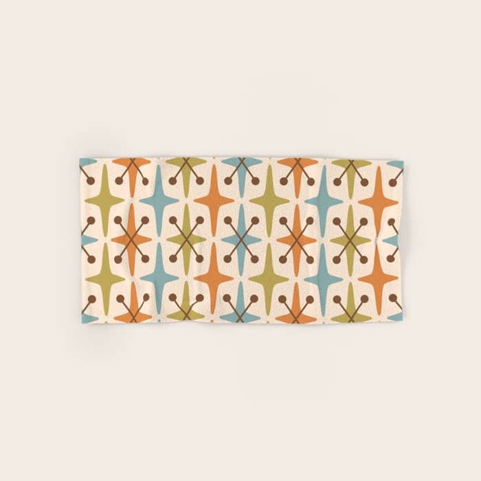 Mid Century Modern Googie Star Pattern Mid Mod Bath Towel
