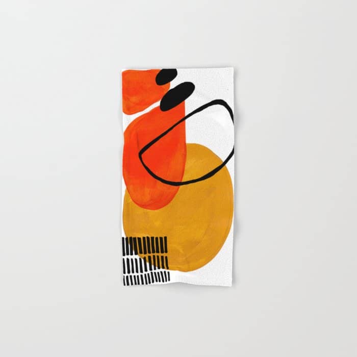 Mid Century Modern Abstract Vintage Pop Art Space Age Pattern Orange Yellow Black Orbit Accent Bath Towel