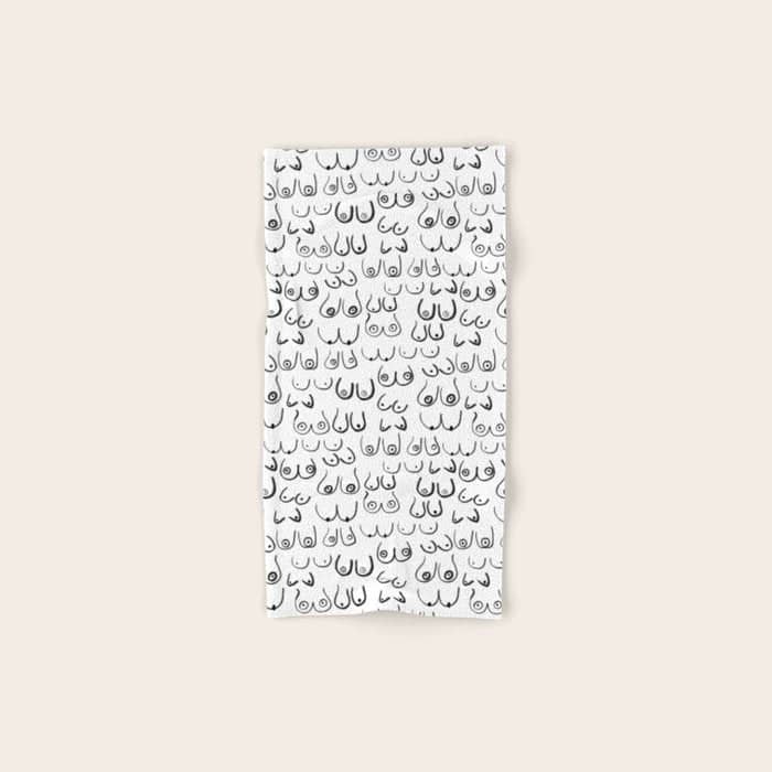 Boobs Pattern - Black And White Line Drawing, Life Drawing, Feminine Art Bath Towel