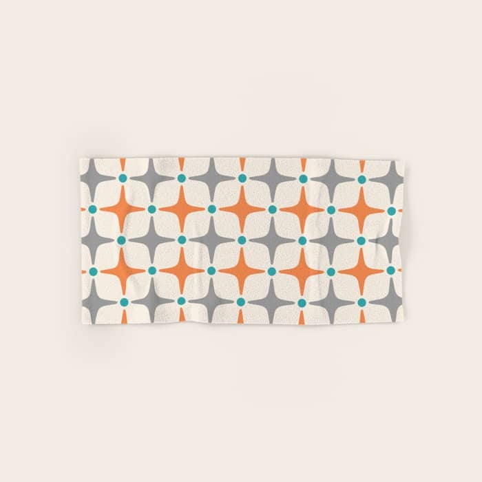 Mid Century Modern Starburst Pattern 993 Pattern Grey Blue And Orange Bath Towel