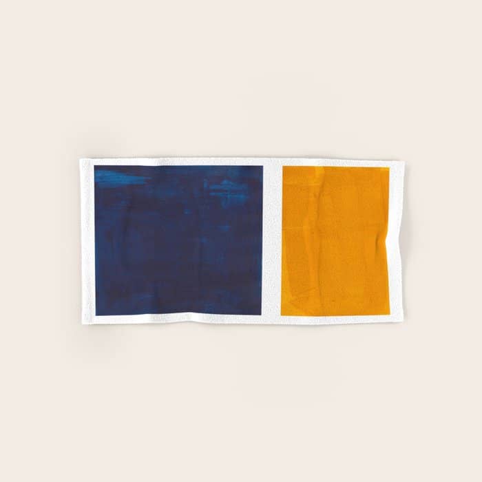 Navy Blue Yellow Ochre Abstract Minimalist Rothko Colorful Mid Century Color Block Pattern Bath Towel