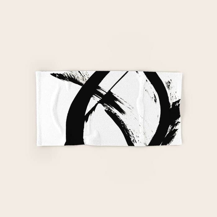 Brushstroke 7: A Minimal, Abstract, Black And White Piece Bath Towel