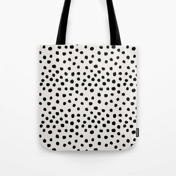 Preppy Brushstroke Free Polka Dots Black And White Spots Dots Dalmation Animal Spots Design Minimal Tote Bag