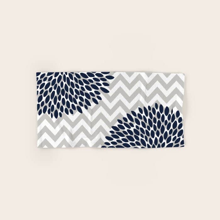 Chevron Floral Modern Navy And Grey Bath Towel