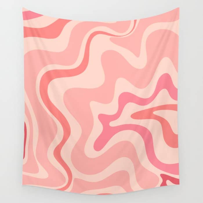 Retro Liquid Swirl Abstract In Soft Pink Wall Tapestry