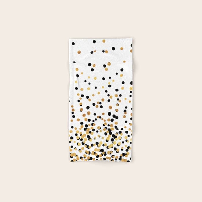 Floating Dots - Black And Gold On White Bath Towel