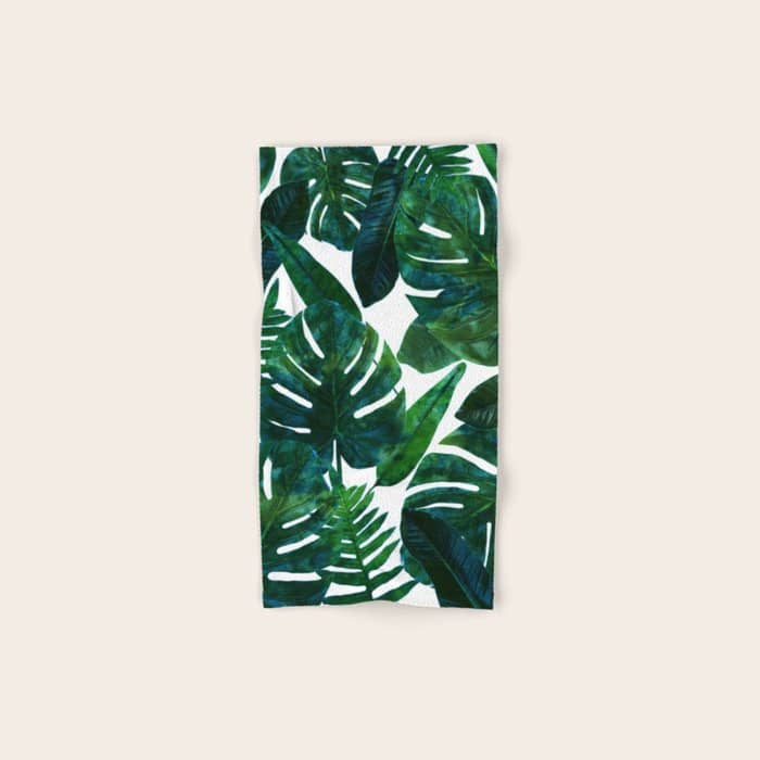 Tropical Nature Monstera Watercolor Painting, Botanical Jungle Dark Palm Illustration Bath Towel