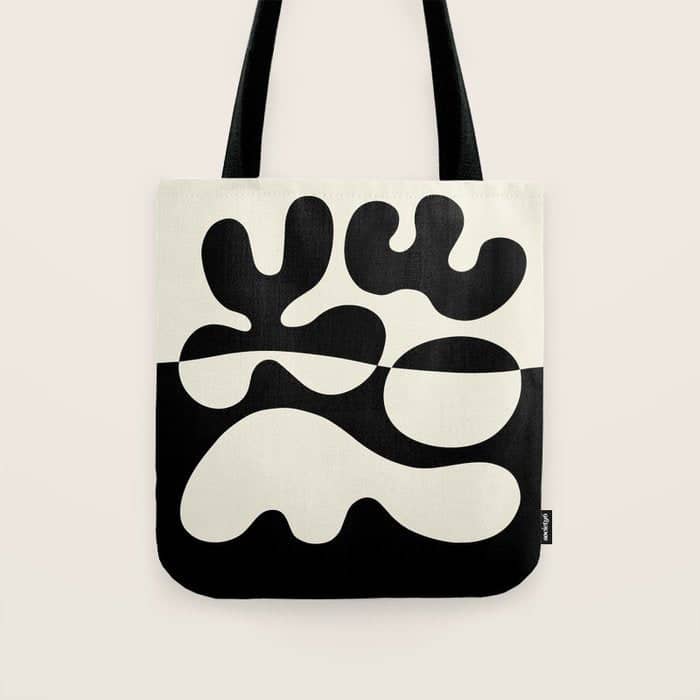 Mid Century Modern Organic Abstraction 235 Black And Ivory White Tote Bag