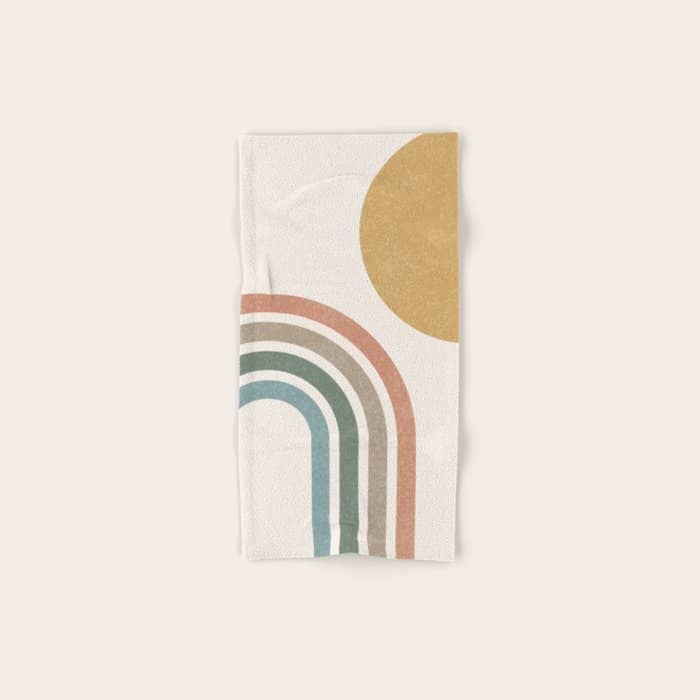Mid Century Colorful Sun And Rainbow Bath Towel