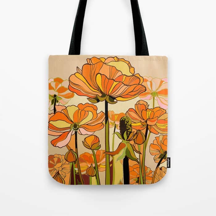 70s, Orange California Poppies, Mid Century, 70s Retro, Flowers Tote Bag