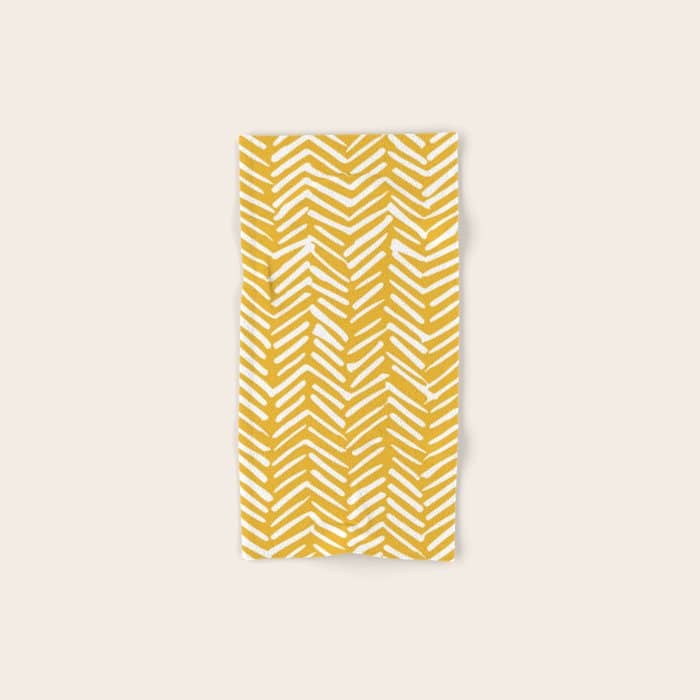 Boho Abstract Herringbone Pattern, Summer Yellow Bath Towel