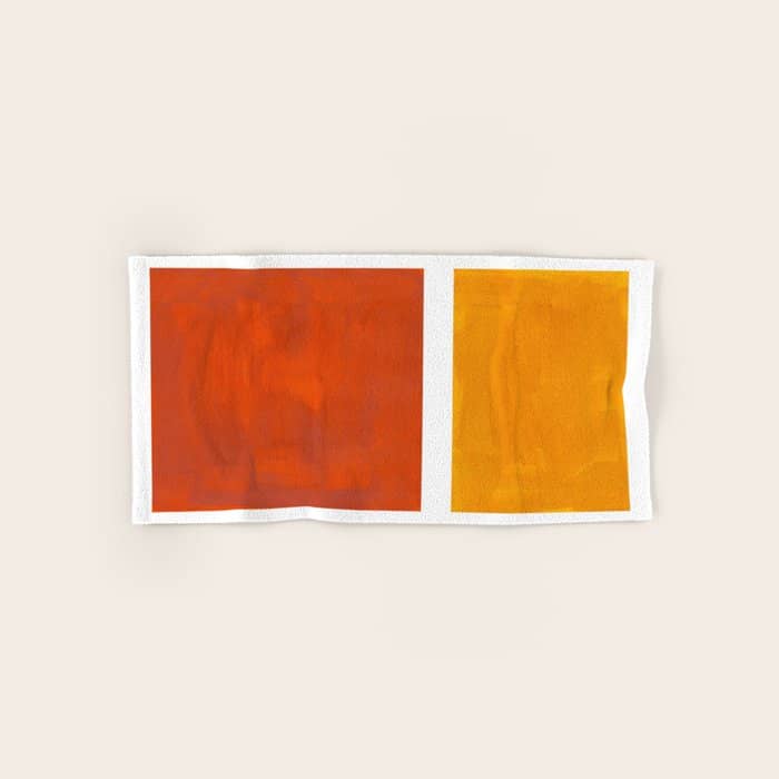 Burnt Orange Yellow Ochre Mid Century Modern Abstract Minimalist Rothko Color Field Squares Bath Towel