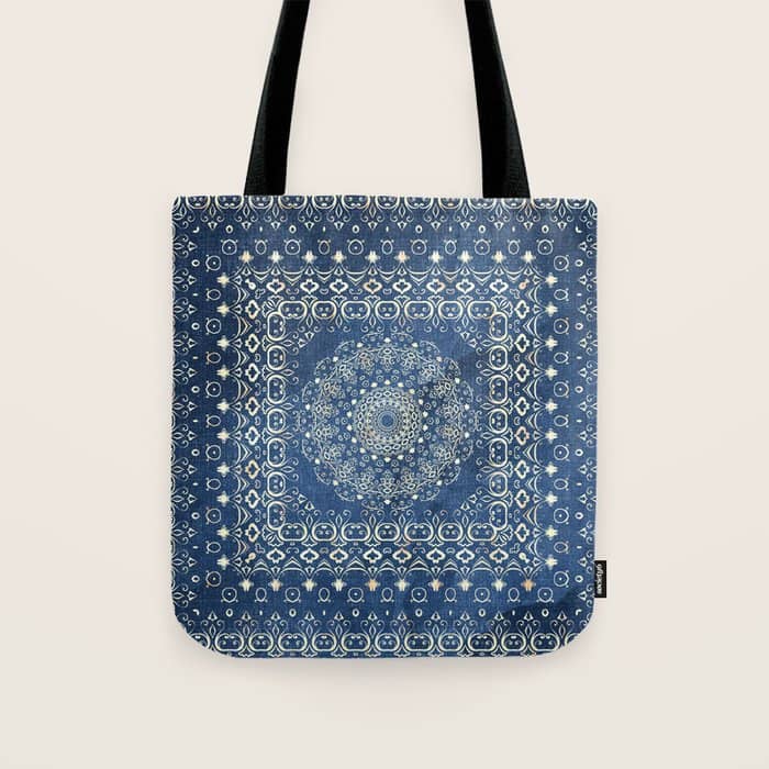 Old Bookshop Magic Mandala In Blue Tote Bag