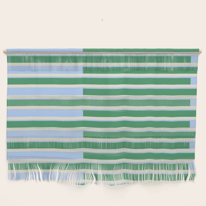 Minimalist Striped Pattern In Blue And Green Wall Hanging