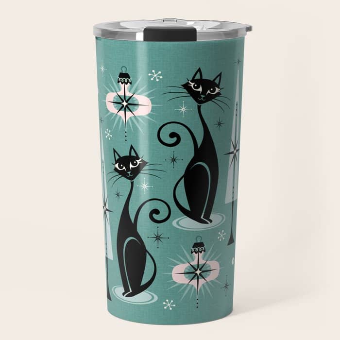 Mid Century Meow Atomic Kitty Christmas ©Studioxtine Travel Mug