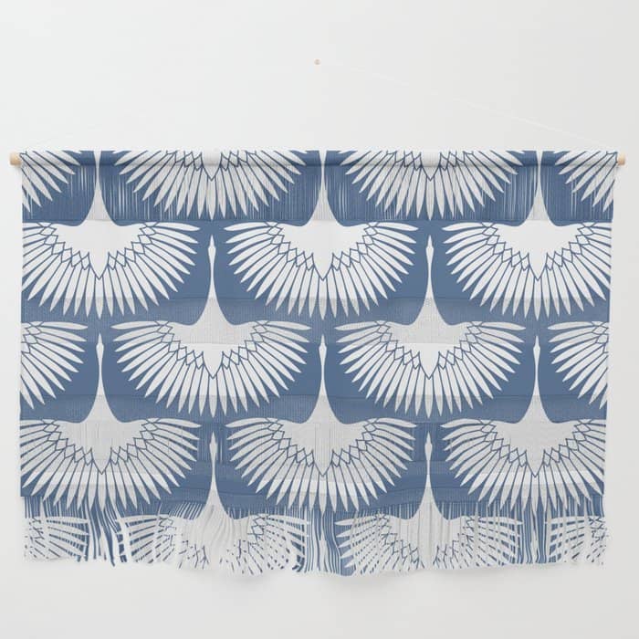 Japanese Crane Ornate Art Deco Powder Blue Pattern  Wall Hanging