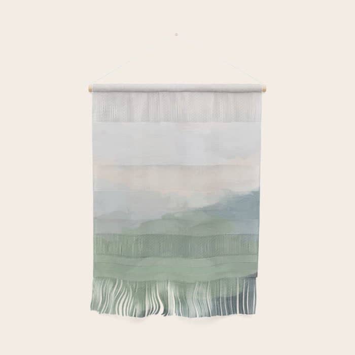 Farmland Sunset Iii - Seafoam Green Mint Black Blush Pink Abstract Nature Land Art Painting Wall Hanging