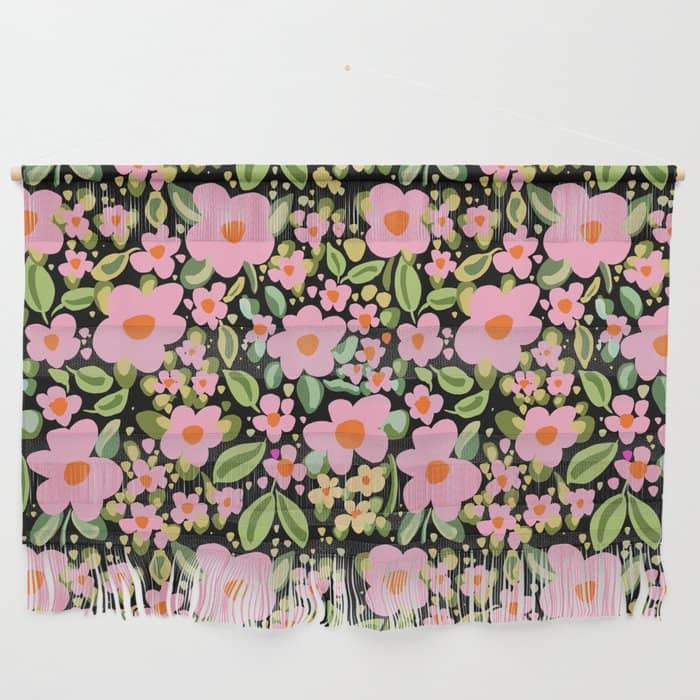Retro Vintage Pink Daisies Pattern  Wall Hanging