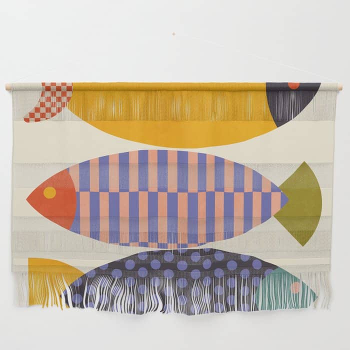 Mid Century Abstract Fishes Wall Hanging
