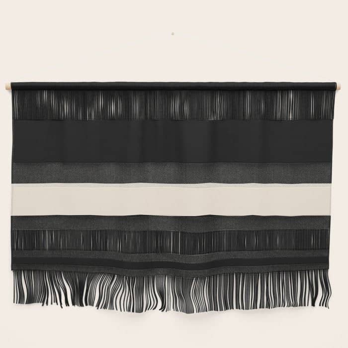 Single Stripe Minimalist Modern Color Block In Almond Cream And Black Wall Hanging