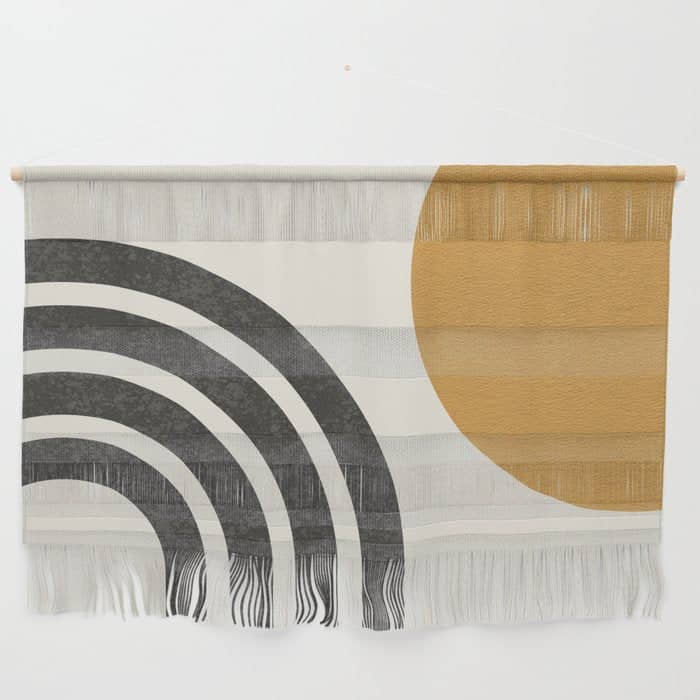 Mid Century Modern Landscape - Sun And Rainbow  Wall Hanging