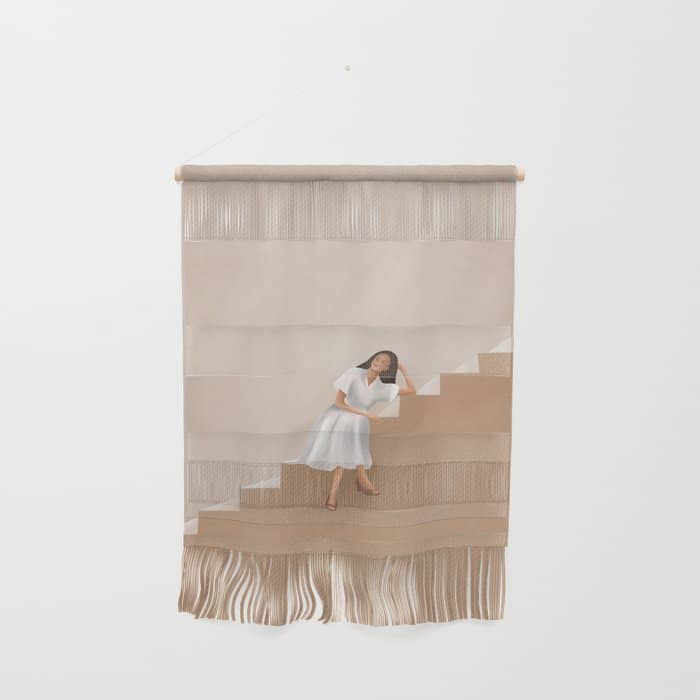 Girl Thinking On A Stairway Wall Hanging