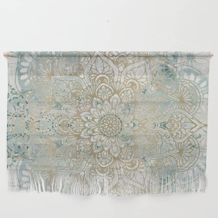 Yoga, Mandala, Teal And Gold, Wall Art Boho Wall Hanging