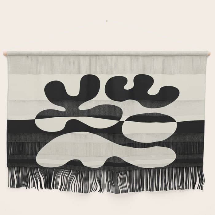 Mid Century Modern Organic Abstraction 235 Black And Ivory White Wall Hanging