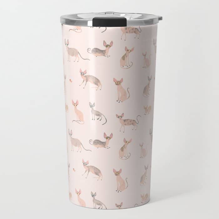 Sphynx Cats - No Furr Don'T Care - Cat Pink Travel Mug