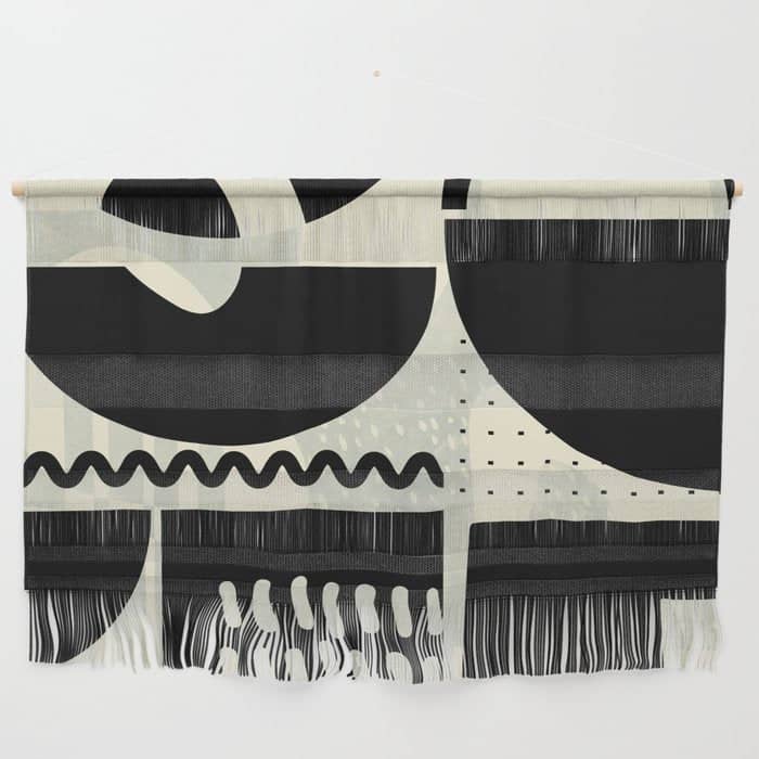 Mid Century Shapes Black White Abstract Art Wall Hanging