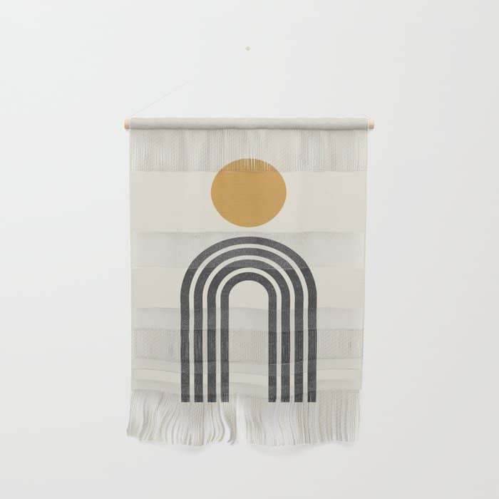 Mid Century Modern Gold Sun And Black Rainbow Wall Hanging