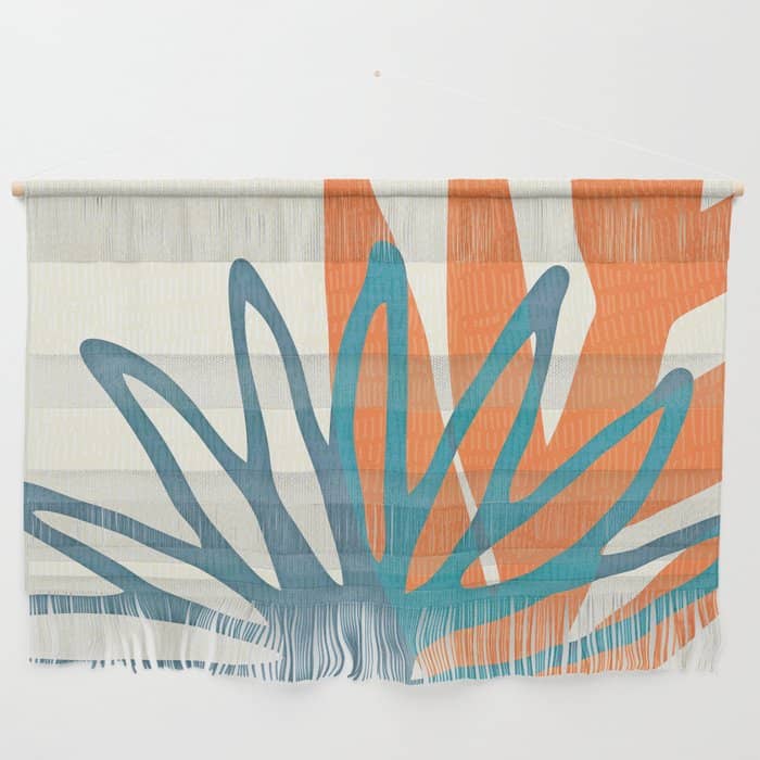 Mid Century Nature Print / Teal And Orange Wall Hanging