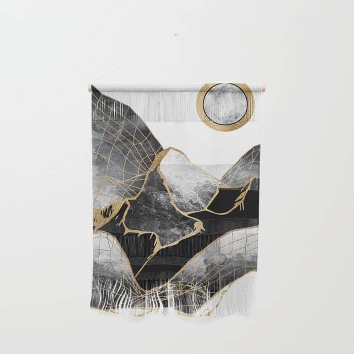 Minimal Black And Gold Mountains Wall Hanging