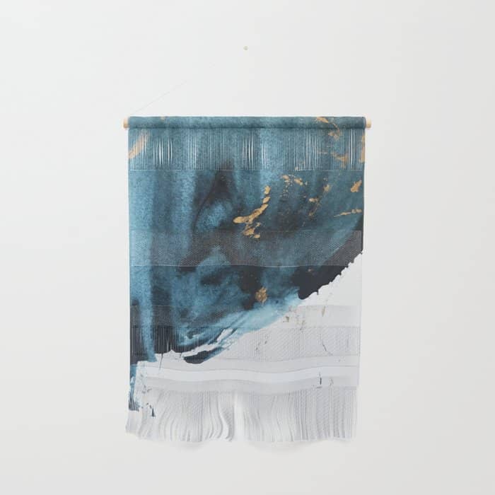 A Minimal Sapphire And Gold Abstract Piece In Blue White And Gold By Alyssa Hamilton Art  Wall Hanging