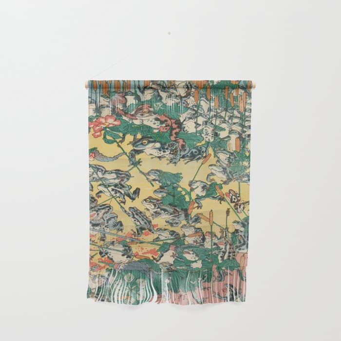Frog Battle Japanese Print By Kawanabe Kyosai, 1864 Wall Hanging