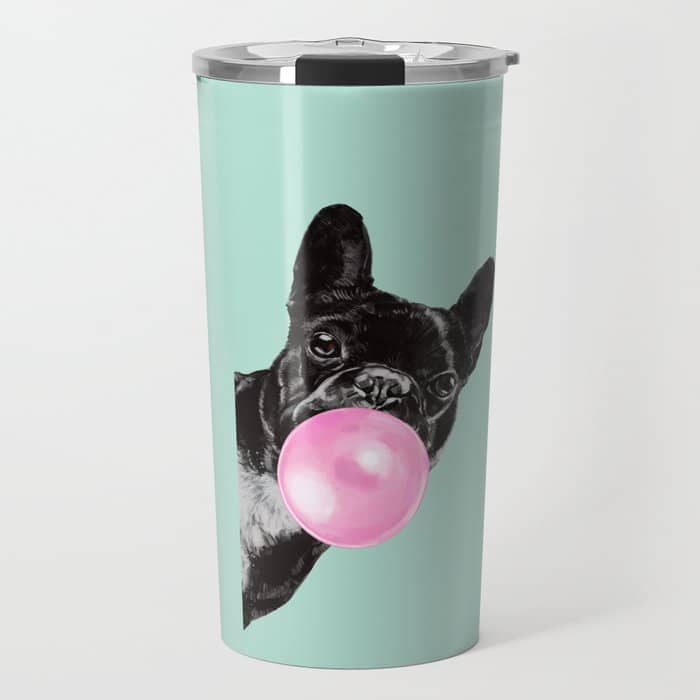 Bubble Gum Sneaky French Bulldog In Green Travel Mug